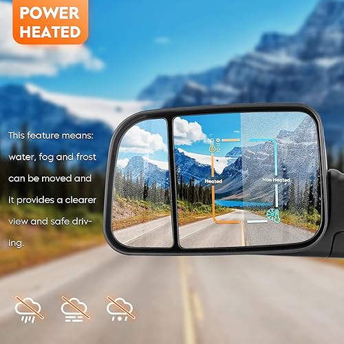 Miniatura 5 de Youxmoto Espejos de remolque para Dodge Ram 1500 2002-2008, Ram 2500 3500 2003 2004 2005 2006 2007 2008 2009, con calefacción eléctrica luz