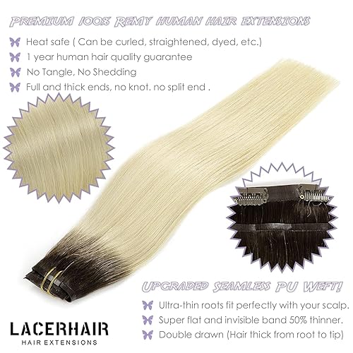 Vista 284 de Lacer Extensiones de cabello humano con clip, de doble trama, cabello brasileño de cabeza completa, color negro azabache, extensiones de cabello