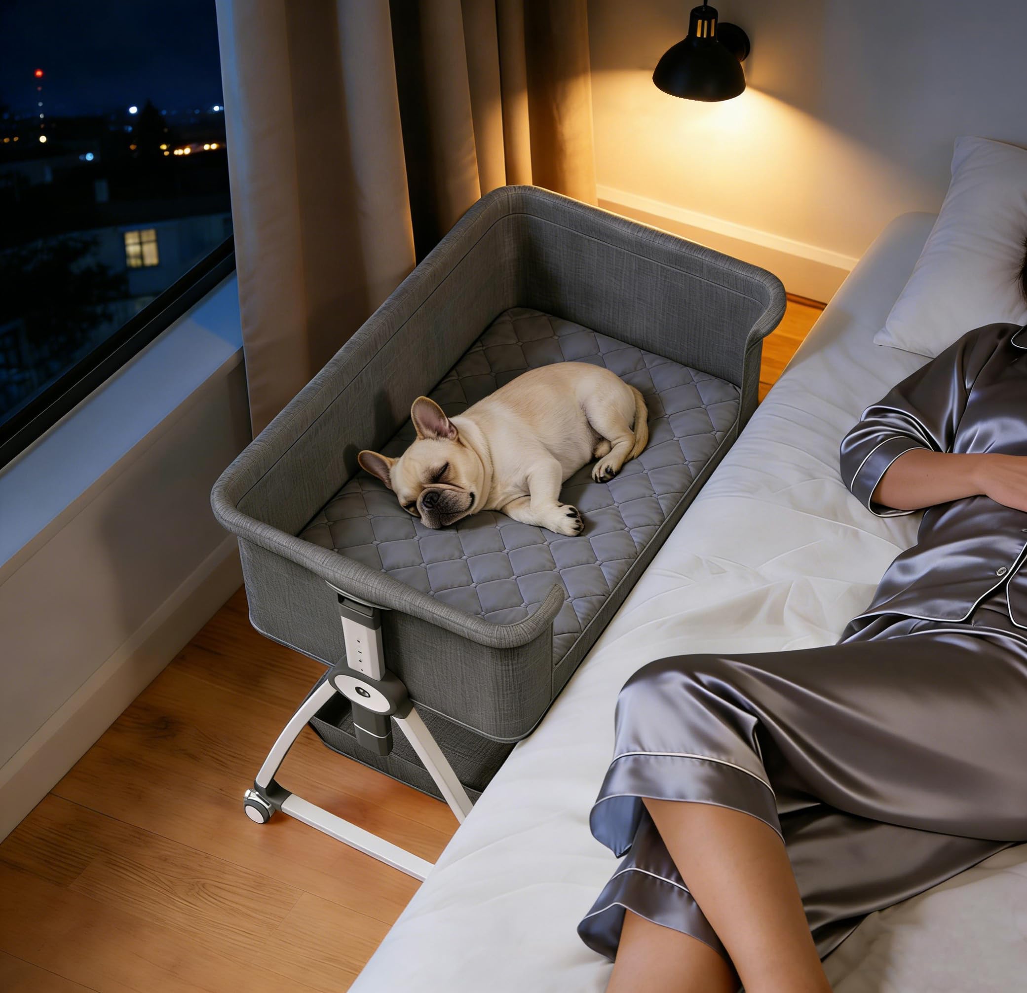 Photo 1 of Bedside Dog Bed, Cosleeper Pet Dog Bed with Removable Washable Cushion Adjustable Height, Extension for Human Bed for Small & Medium Puppy & Cat