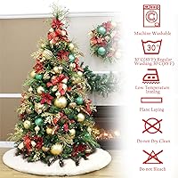 Vista 7 de AerWo Falda de árbol de Navidad de 60 pulgadas, falda blanca de felpa para árbol de Navidad, decoración de alta gama, suave, clásica, esponjosa