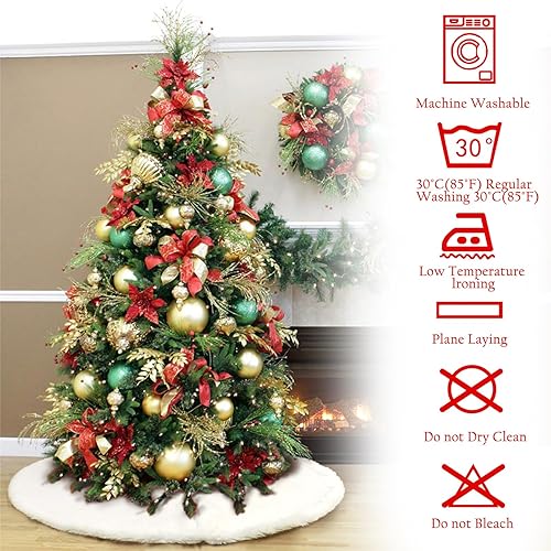 Miniatura 7 de AerWo Árbol de Navidad de 60 pulgadas, decoración de falda de felpa blanca para fiesta de Feliz Navidad, decoración de falda de árbol de Navidad de