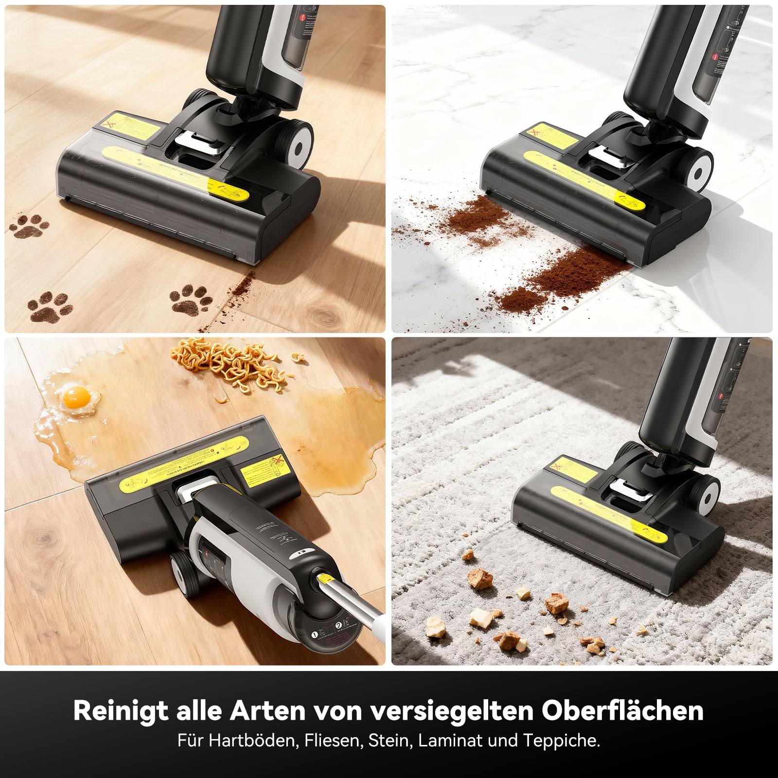W12SE Wischsauger, Intelligenter kabelloser Wischsauger, Anti-Haarverwicklung, Elektrolytische Desinfektion, 1,15L Doppelbehälter