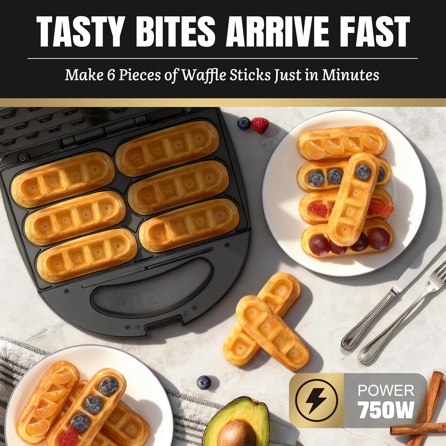FineMade Waffle Stick Maker, Mini Waffle Maker Iron, Makes 6 Waffle Sticks, Ideal for Breakfast, Snacks, Desserts and More