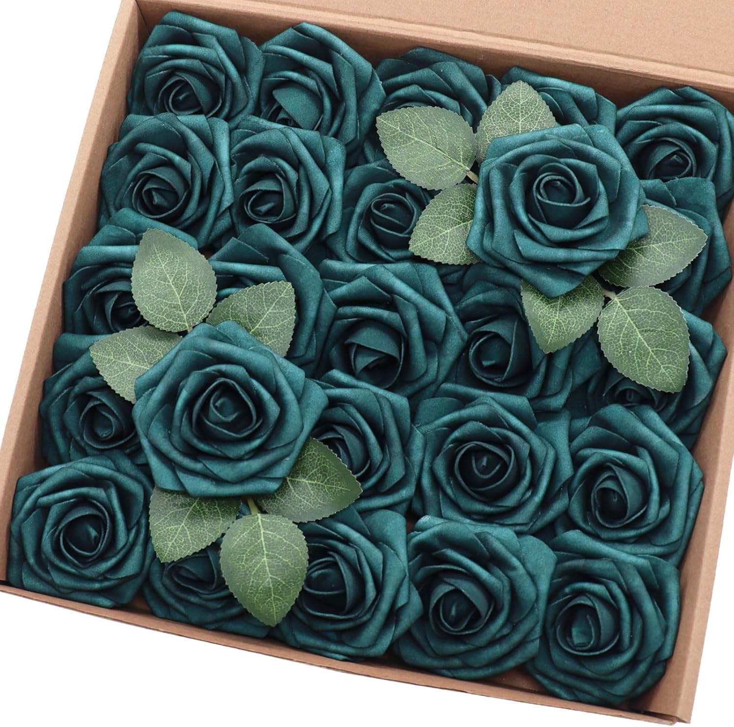 Artificial Flowers 50PCS Real Looking Peacock Green Fake Roses with Stem for DIY Wedding Bouquets Centerpieces Party Baby Shower Home Decorations Peacock Green 3"/50pcs