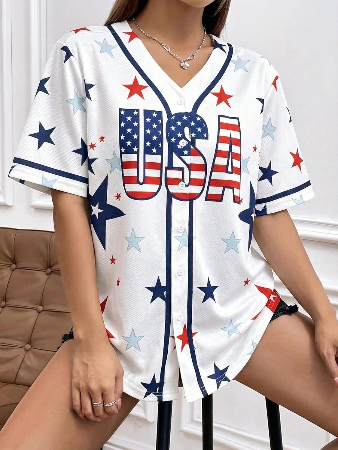 American Flag Jersey Women 250th Anniversary USA Shirt 4th of July Button Down Shirts Patriotic Baseball Tee Top