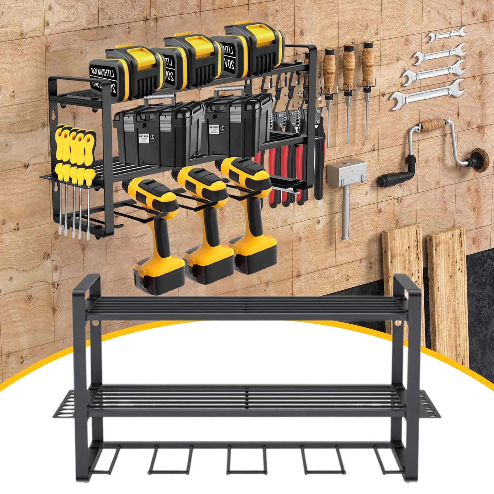 Organizer Elettroutensili Supporto Da Parete Robusto Modulare A 3 Ripiani | Portattrezzi elettrici Per Organizzare Garage, Capanno, Officina E Seminterrato - Elettroutensili E Tr