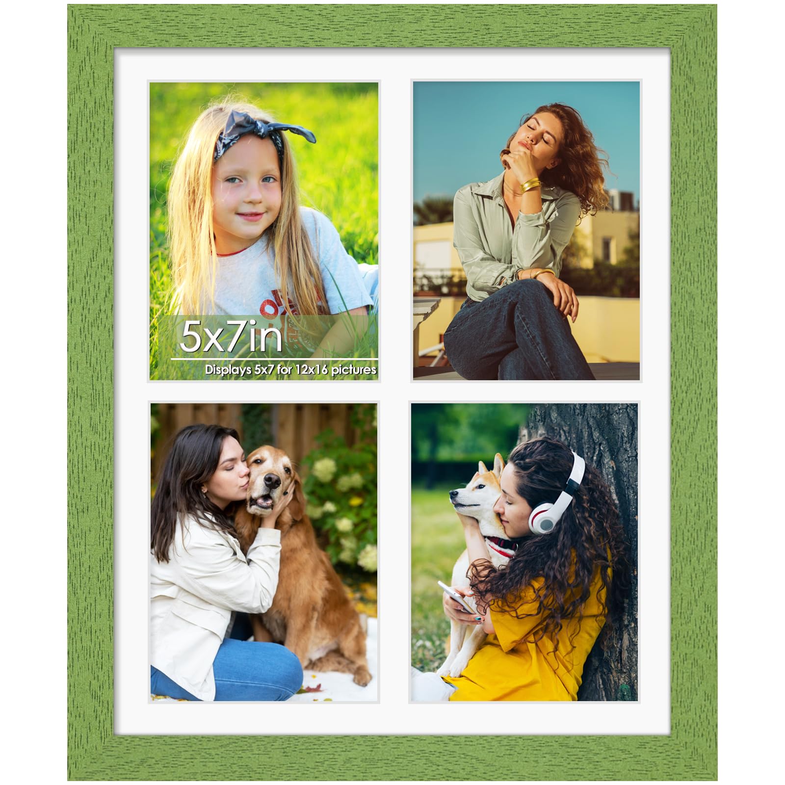 DUENPY 12x16 Picture Frame 5x7 Collage Picture Frame Displays Four 5x7 inch Photos or 12x16 (Without Mat) for Available Horizontal Wall Mounting Display and Vertical Green