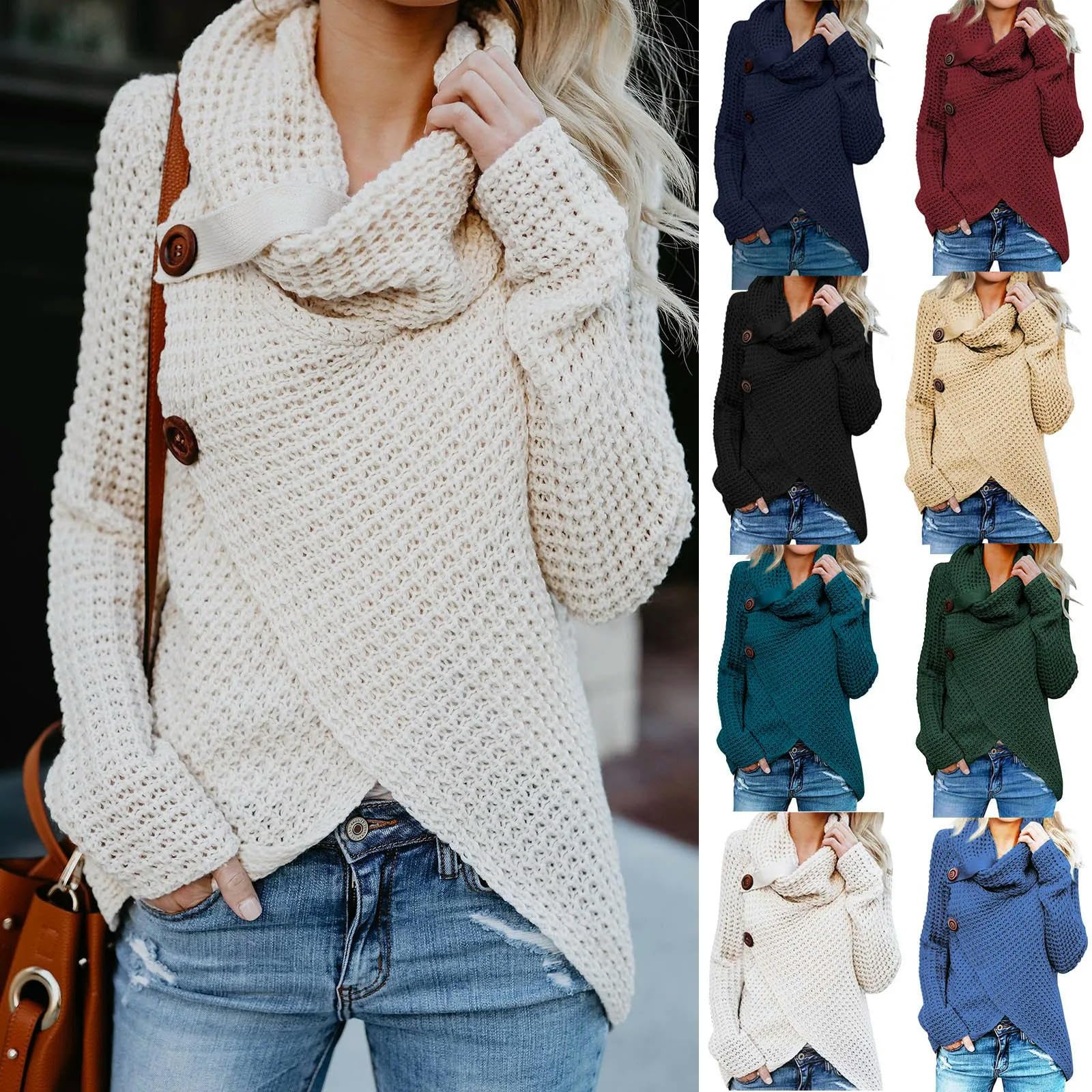 Sweter dla kobiet z długim rękawem jednolity kolor bluza pulower topy bluzka sweter z dzianiny damski golf sweter
