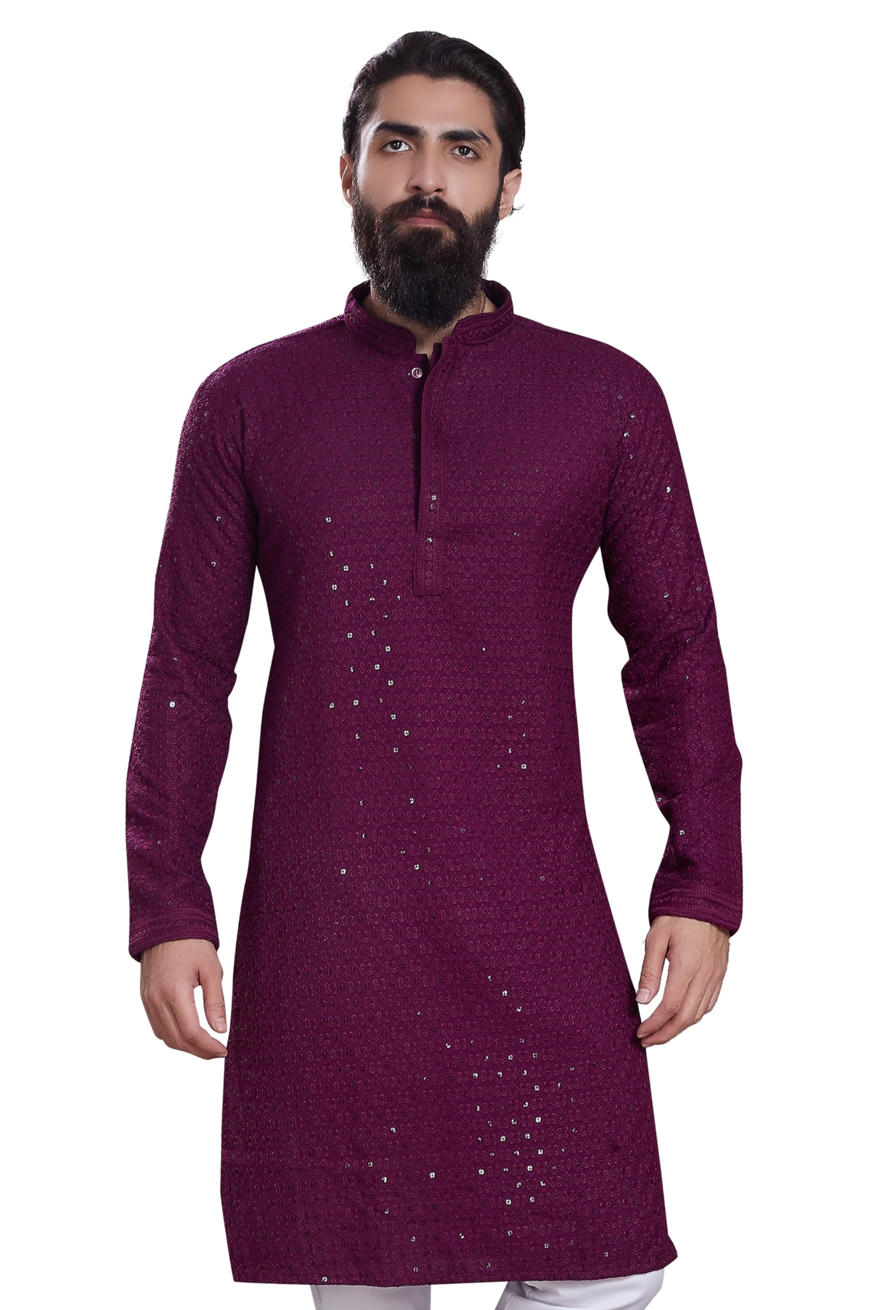 Divisive Men's Sequince Embroidered Cotton Blend Only Slim Fit Kurta (Dkrt226_Xl_Burgundy)