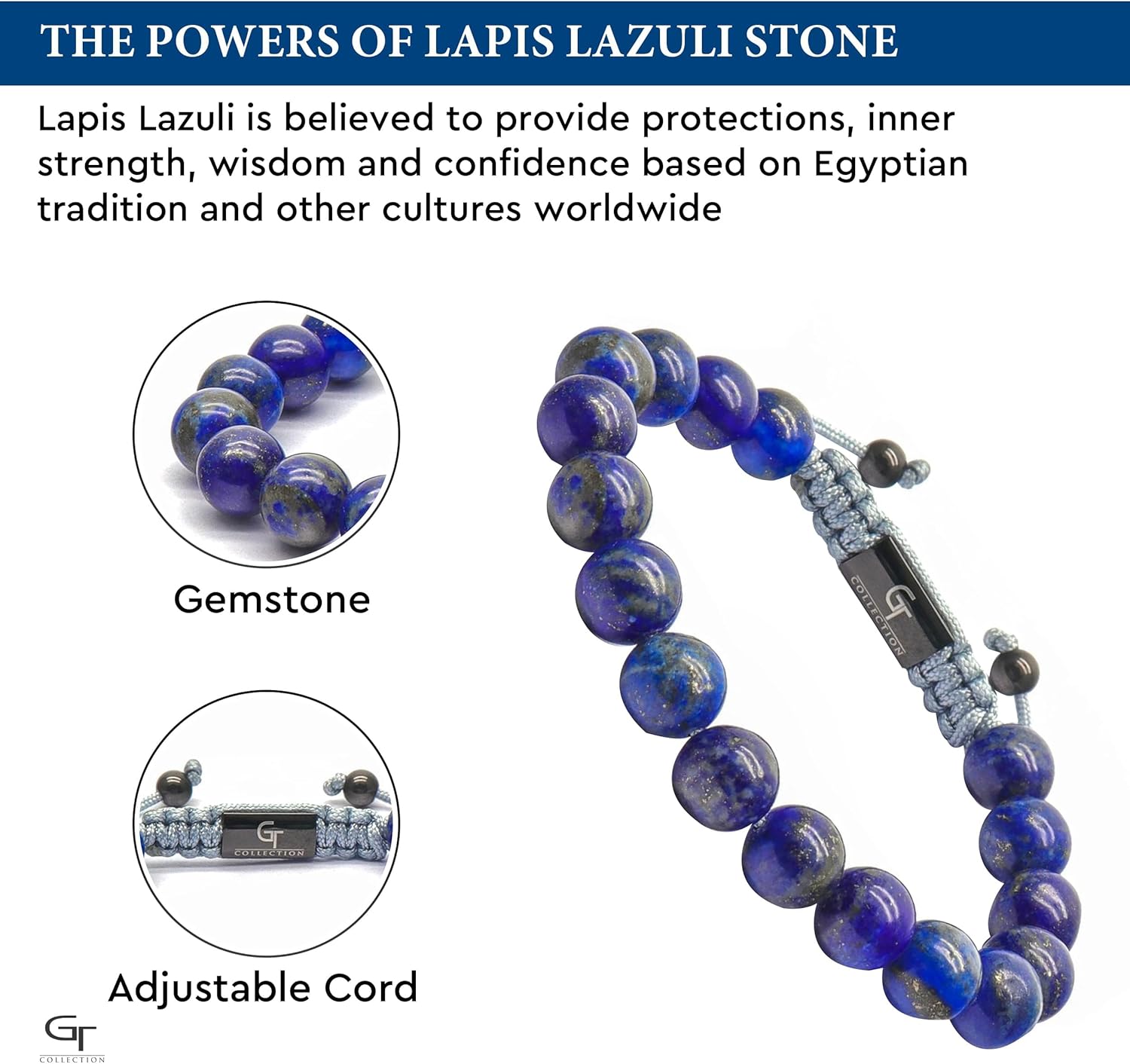 GT collection 2 PIECE SET - Men's Beaded Bracelet And Flatbead Bracelet | Gift for Men | One Size Fits All | Used for Its Grounding Effects | 100% Natural | Adjustable Bracelet for Men with Gemstones