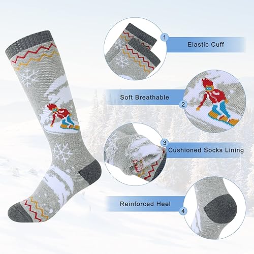 Miniatura 3 de Durio Calcetines de esquí para niños, unisex, térmicos, cálidos, calcetines de invierno, lindos calcetines atléticos para niños pequeños calcetines
