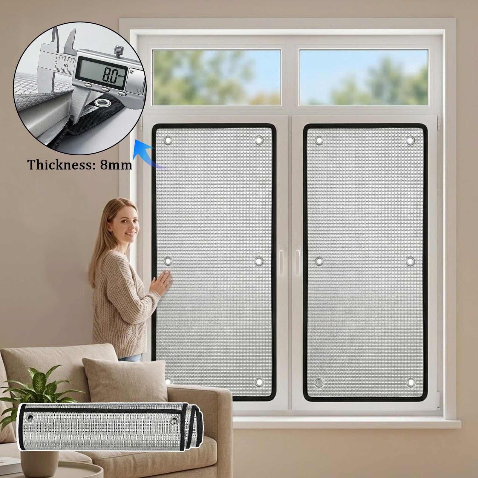Pellicola Isolante Termica Per Vetri, Pellicola Oscurante Foglio Di Alluminio Riflettente 8mm, Pannello Termoriflettente Anti Calore E Freddo Con Ventose Per Casa, Camper E Lucernari(Gray,150x200cm)