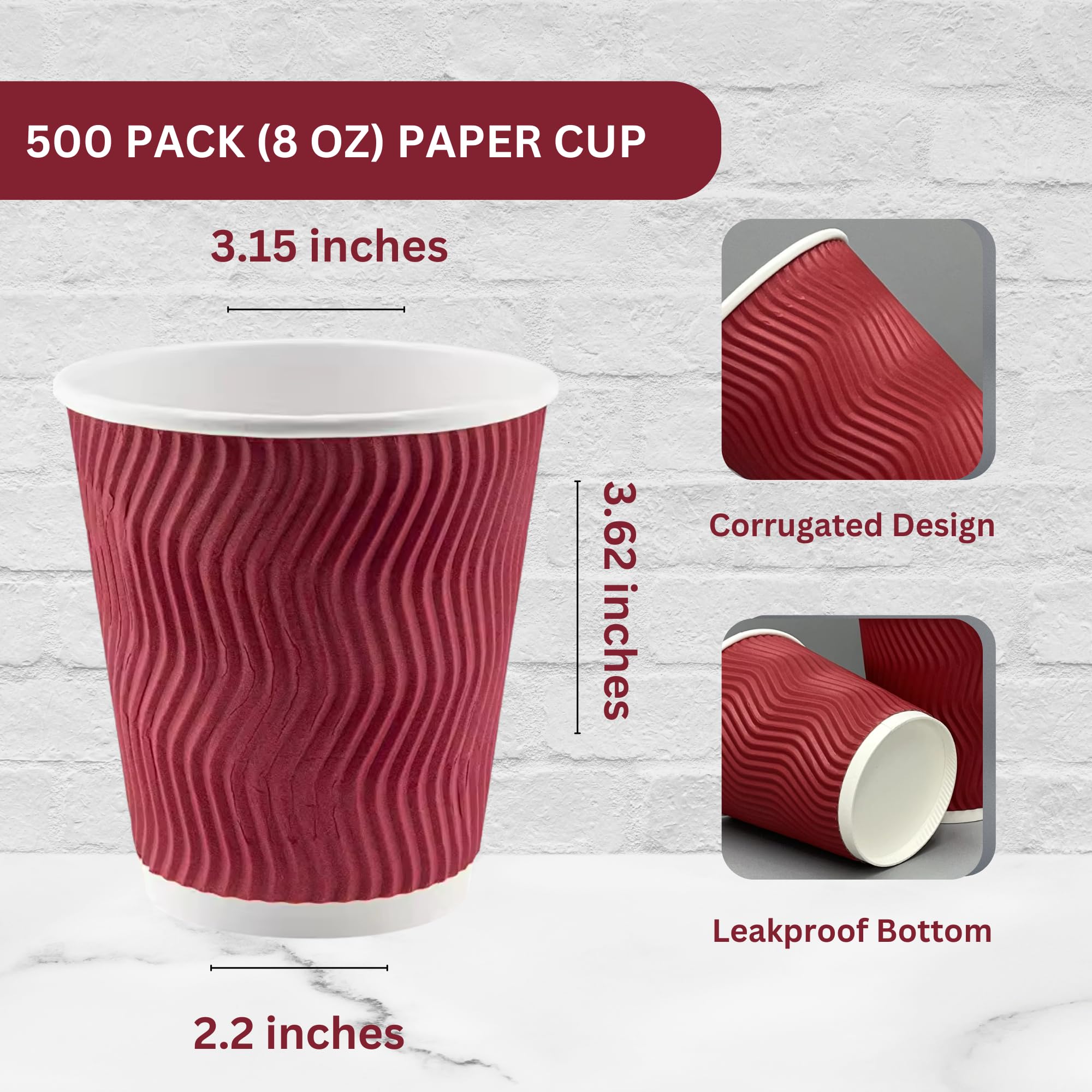 500pk 8oz Triple Wall Paper Cups (Red) thumbnail 3