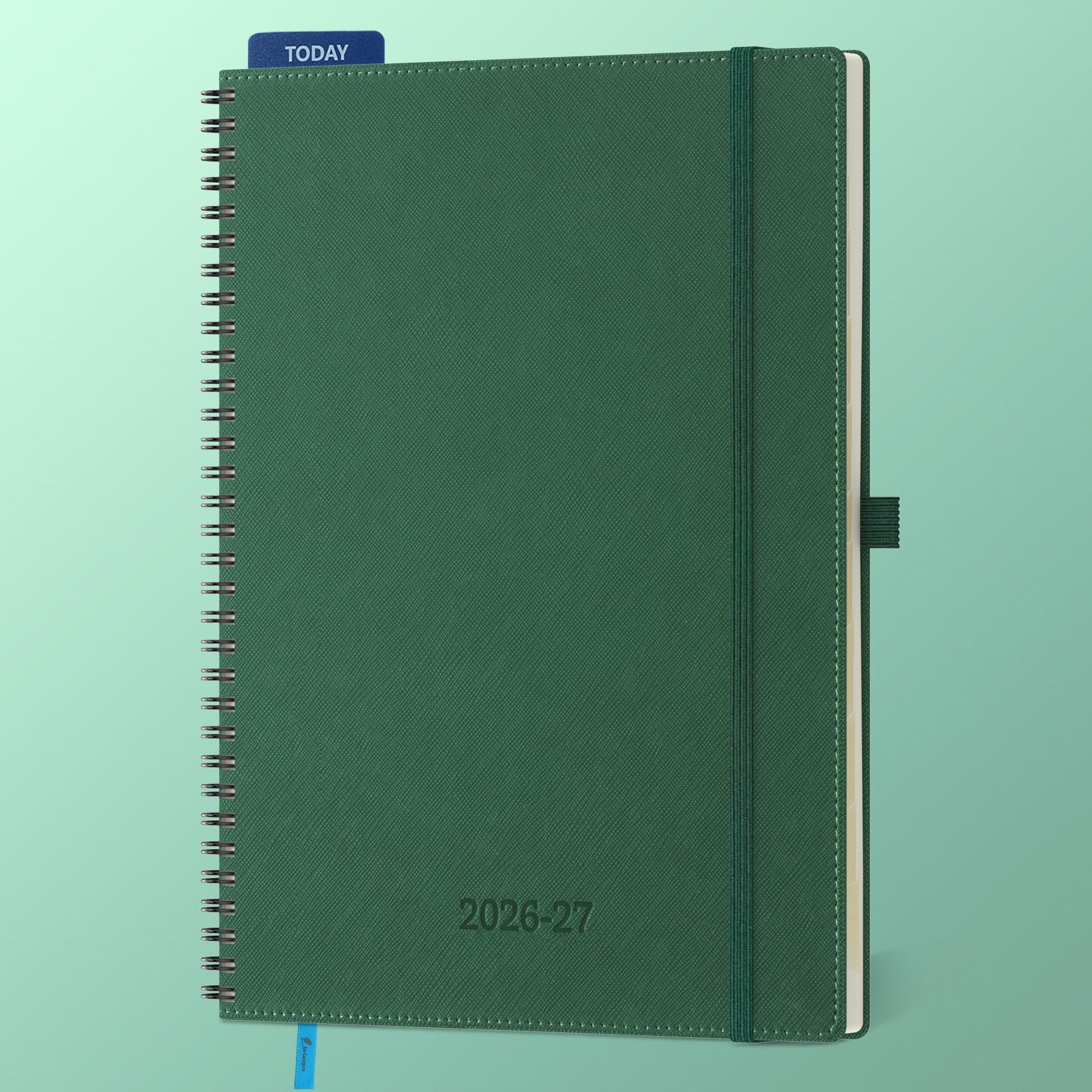 IN-LUXPRO Academic Diary 2026-2027: A4 Week to View (29x21.5 cm) 18 Months(Jul'26 - Dec'27) Spiral Weekly & Monthly Planner with Month Tabs & Inner Pocket, Expenses/Note Pages, PU Leather Green