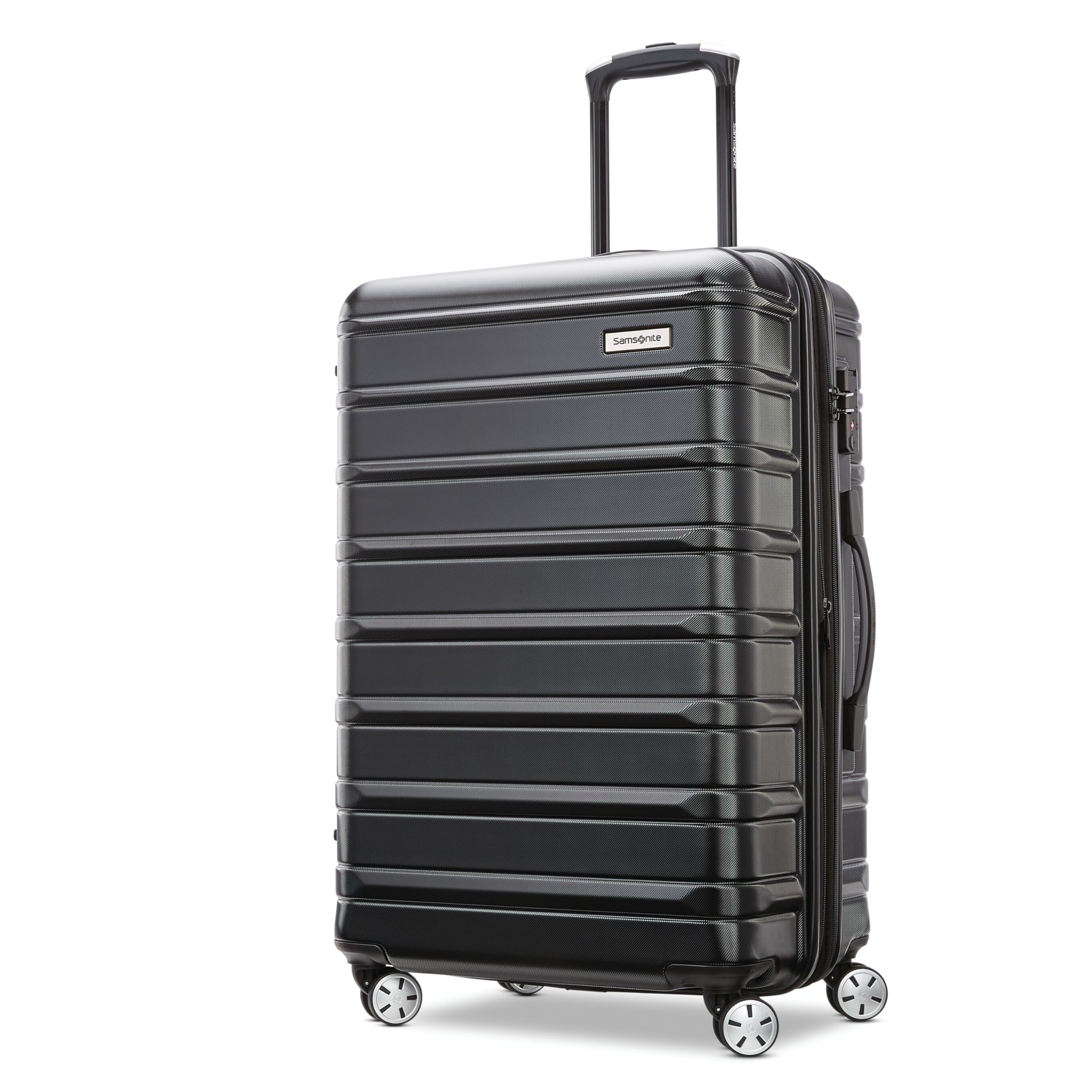 samsonite omni 2 24-inch medium checked hardside luggage with 360 spinner wheels - scratch resistant hardshell - tsa lock - expandable polycarbonate shell for lightweight travel - midnight black