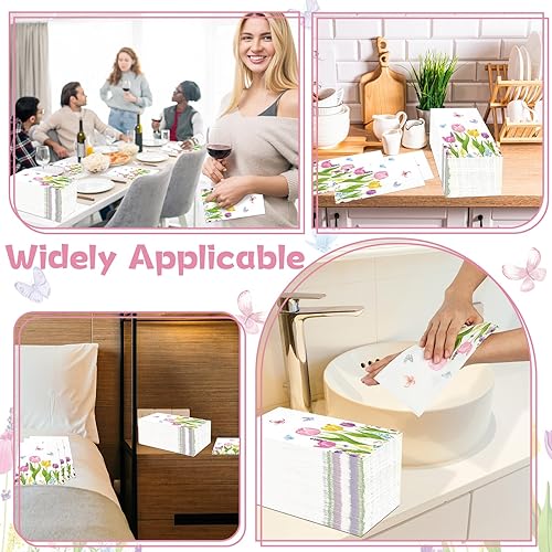 Miniatura 7 de gisgfim 100 servilletas de tulipán florales para invitados, servilletas desechables de flores de primavera, servilletas de mano de tulipán, flores