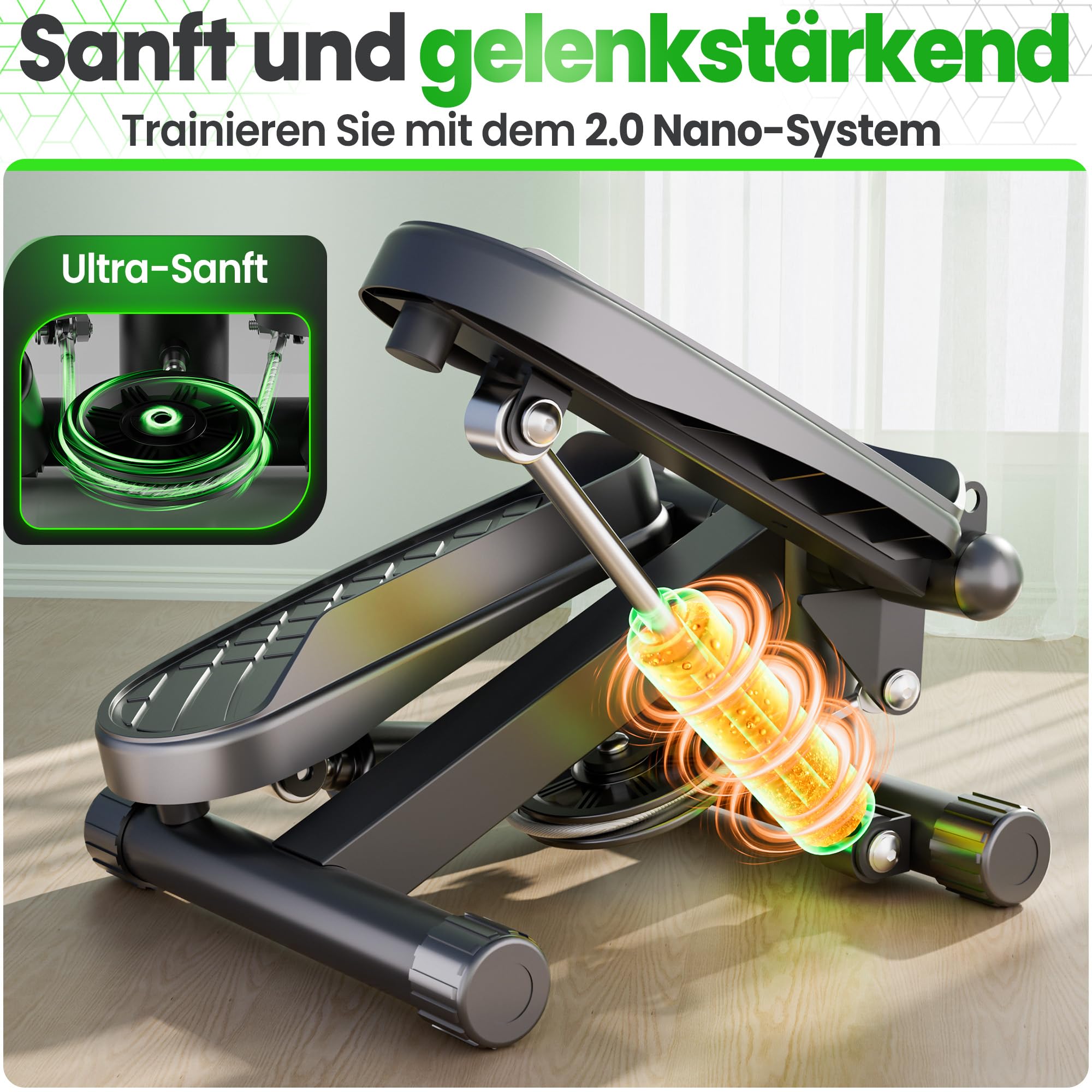 Ultrasport Stepper für Zuhause I Mini Stepper Fitness, 2 in 1 Up-Down Swing Stepper mit Power Ropes und LCD Display I Fitness Stepper für Zuhause, Ministepper