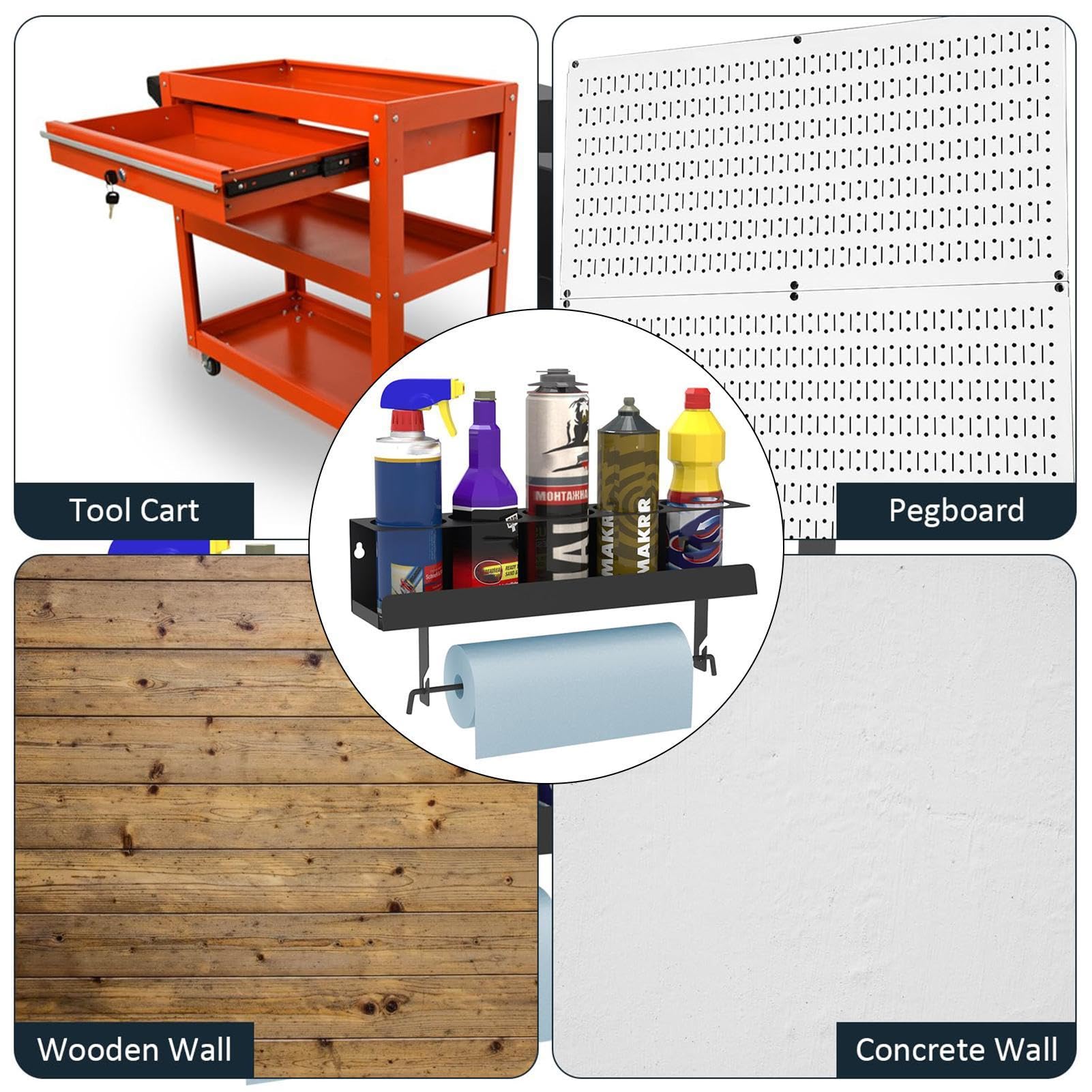 Portabottiglie spray | Supporto per bombolette spray | Rack per bombolette spray | Rack di stoccaggio per bottiglie spray | Organizer per bottiglie spray | Porta-lattine con 5 ganci