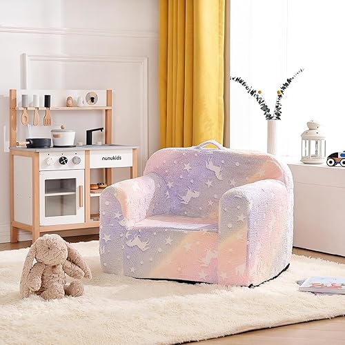 Miniatura 5 de Tiita Sofá para niños, sofá Chirldren con asa de transporte y bolsillos laterales, silla de espuma para niños, silla con reposabrazos para niños,