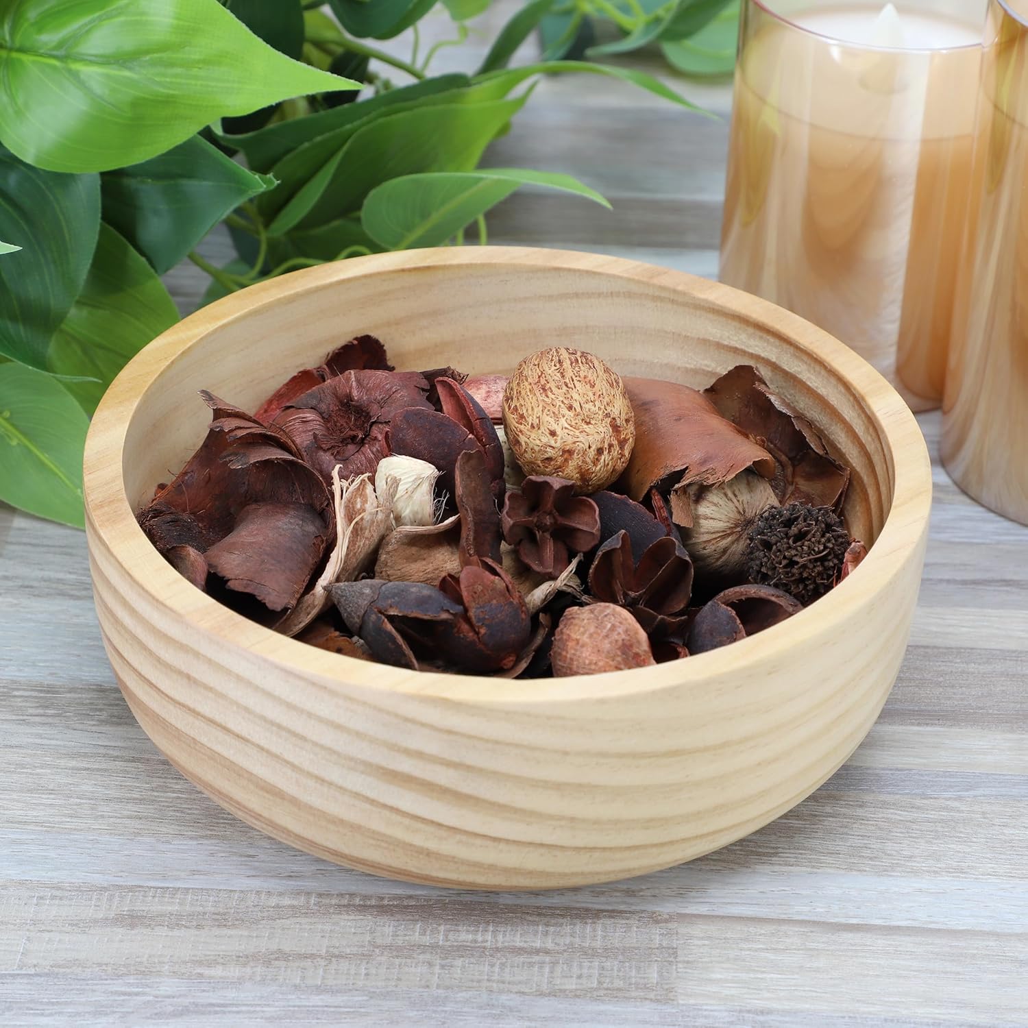 Elama Natural Wood Salad Bowl Set, Dining Bowl, Serving Bowl, Natural Wood Dinnerware Set (7in Light)