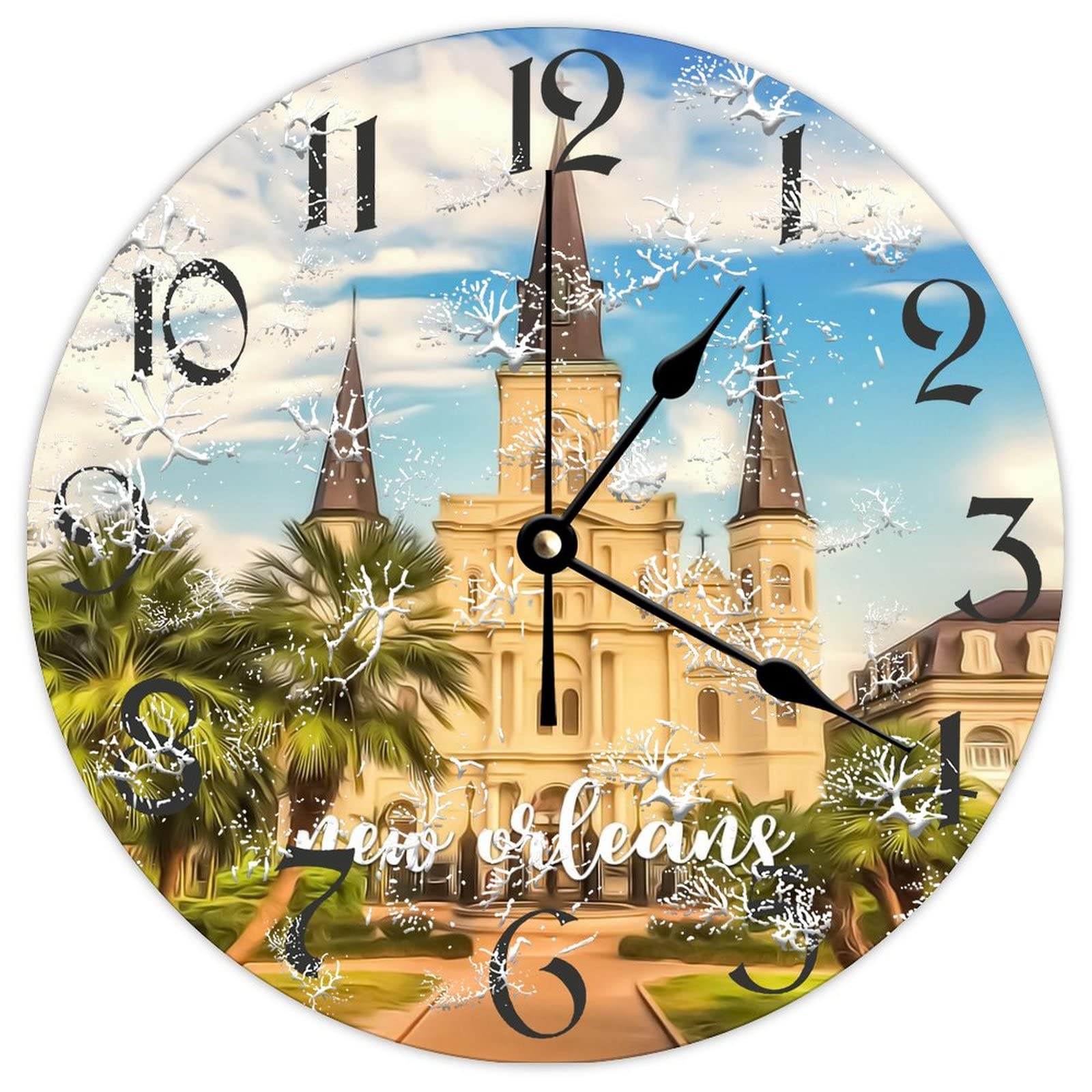 Horloge murale ronde en bois de la Nouvelle-Orléans silencieuse 38 cm pour salon