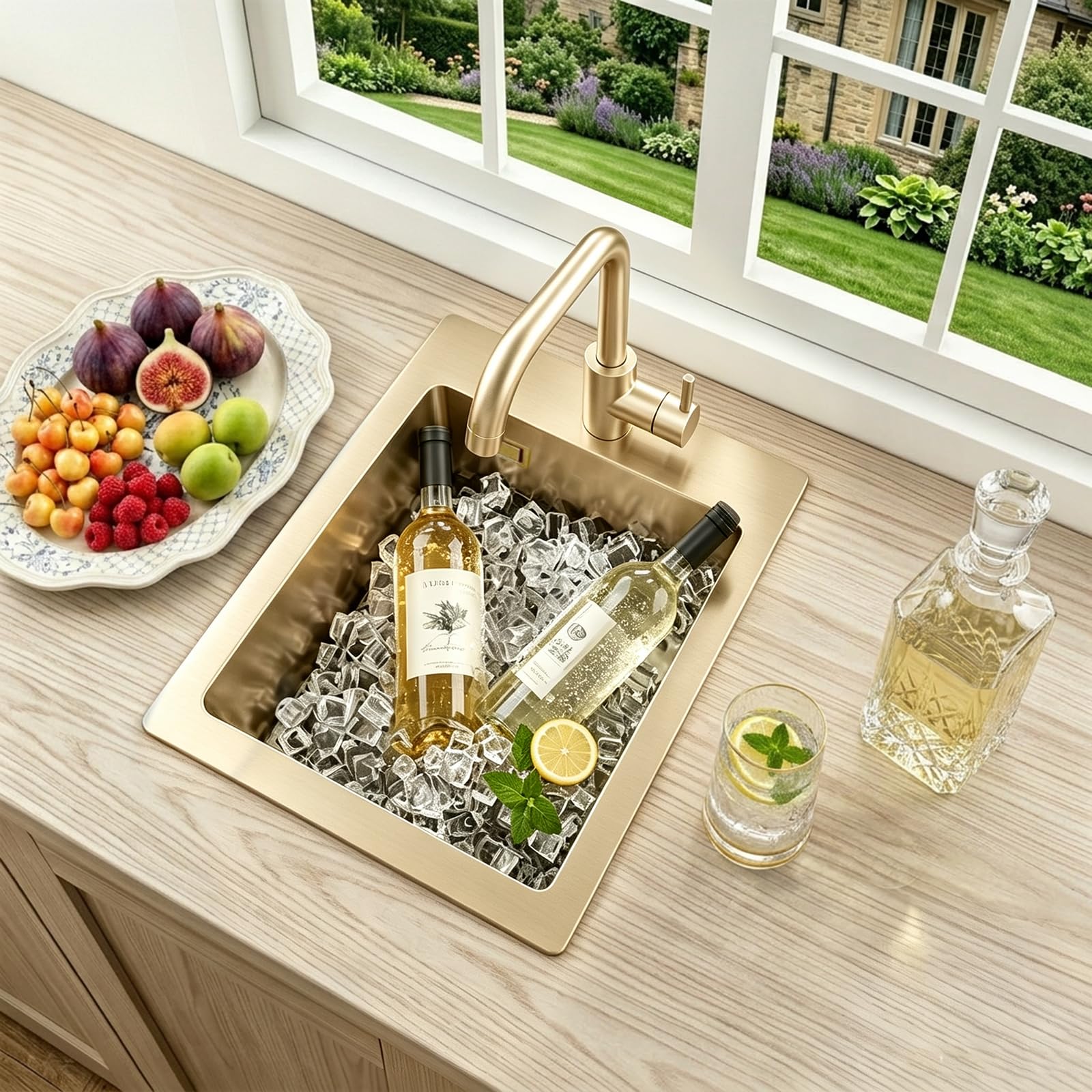 Petit Évier Cuisine Acier Inox Or Brossé 30x40cm 1 Bac Encastrable