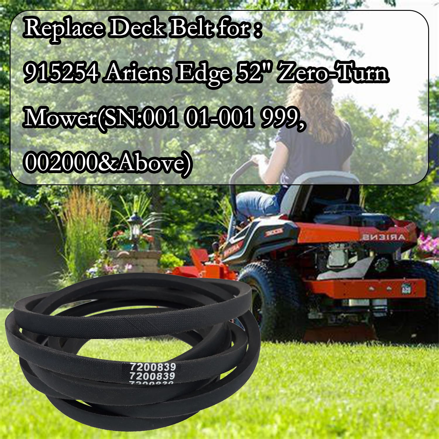 Cinghia di copertura per tosaerba Gravely Ariens Edge Zero Turn, 132 x 364 cm, pezzo di ricambio 07200839