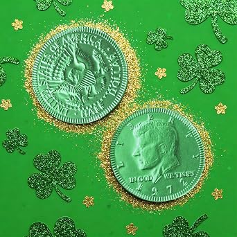 Belgian Chocolate Coins Candy Bulk 100 Pack - St Patrick's Day Green Foil Wrapped Milk Chocolate Coins Candy For Party Favors, Gift Bags & Treats