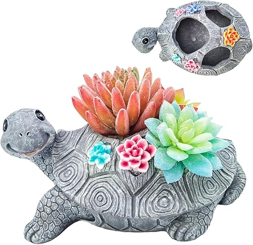 Miniatura 1 de Macetas, lindas macetas de tortuga para plantas de interior y exterior con agujero de drenaje, maceta de tortuga para pequeñas plantas pequeñas,