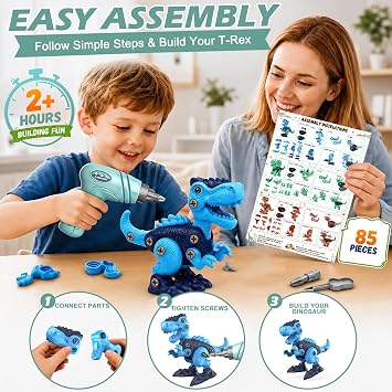 Take-Apart Dinosaur Toys for Boy 4-6: 85 Piece 3 Pack Dino & Electric Drill