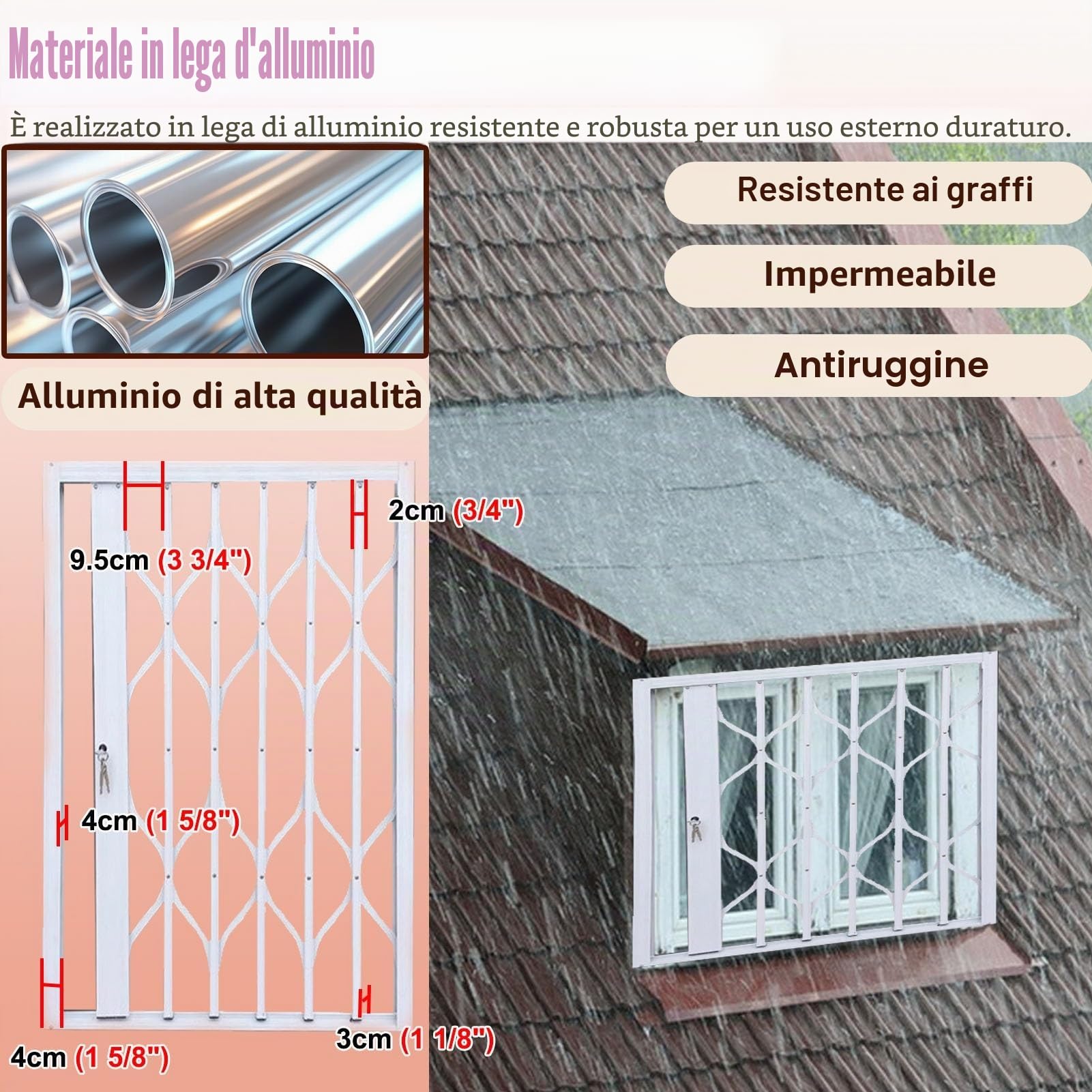 Inferriate per Finestre Grate di Sicurezza per Finestre con Serratura, Cancelletti per Animali Domestici, Gatti / Cani, Barre Antieffrazione Estensibili per Finestre Scorrevoli, Recinzioni di Sicurezz
