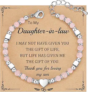 Btysun Gifts for Daughter in Law, Daughter in Law Gifts Mothers Day Gift Heart Charm Bracelets for Women Funny STocking Stuffers for Adults Adjustable Bead Bracelet