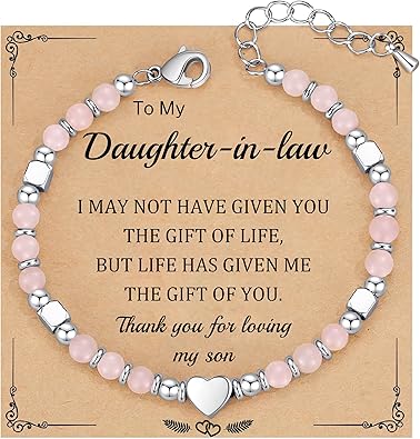 Btysun Gifts for Daughter in Law, Daughter in Law Gifts Mothers Day Gift Heart Charm Bracelets for Women Funny STocking Stuffers for Adults Adjustable Bead Bracelet