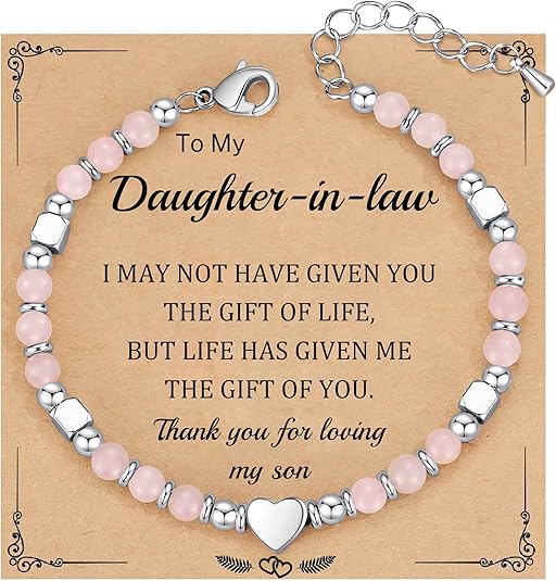 Btysun Gifts for Daughter in Law, Daughter in Law Gifts Mothers Day Gift Heart Charm Bracelets for Women Funny STocking Stuffers for Adults Adjustable Bead Bracelet
