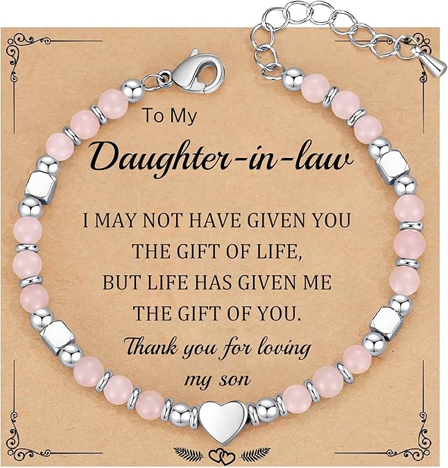 Btysun Gifts for Daughter in Law, Daughter in Law Gifts Mothers Day Gift Heart Charm Bracelets for Women Funny STocking Stuffers for Adults Adjustable Bead Bracelet