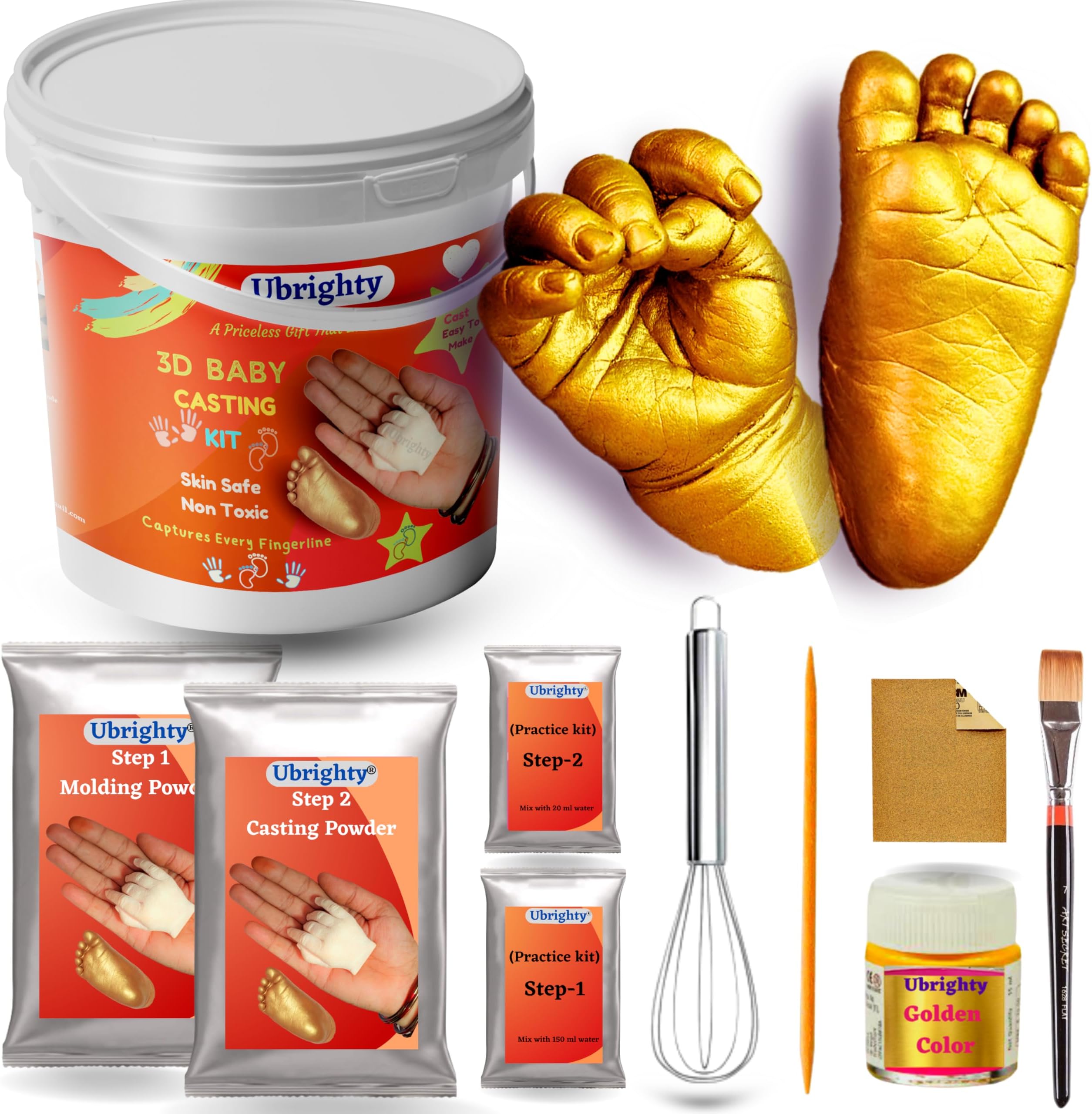 Casting Kit-Baby Casting kit 2 Foot 2 Hand-Hand Casting kit Baby Hand Print and Footprint kit Moulding Powder 350 grm, Casting Powder 500 grm (Baby Casting KIT)