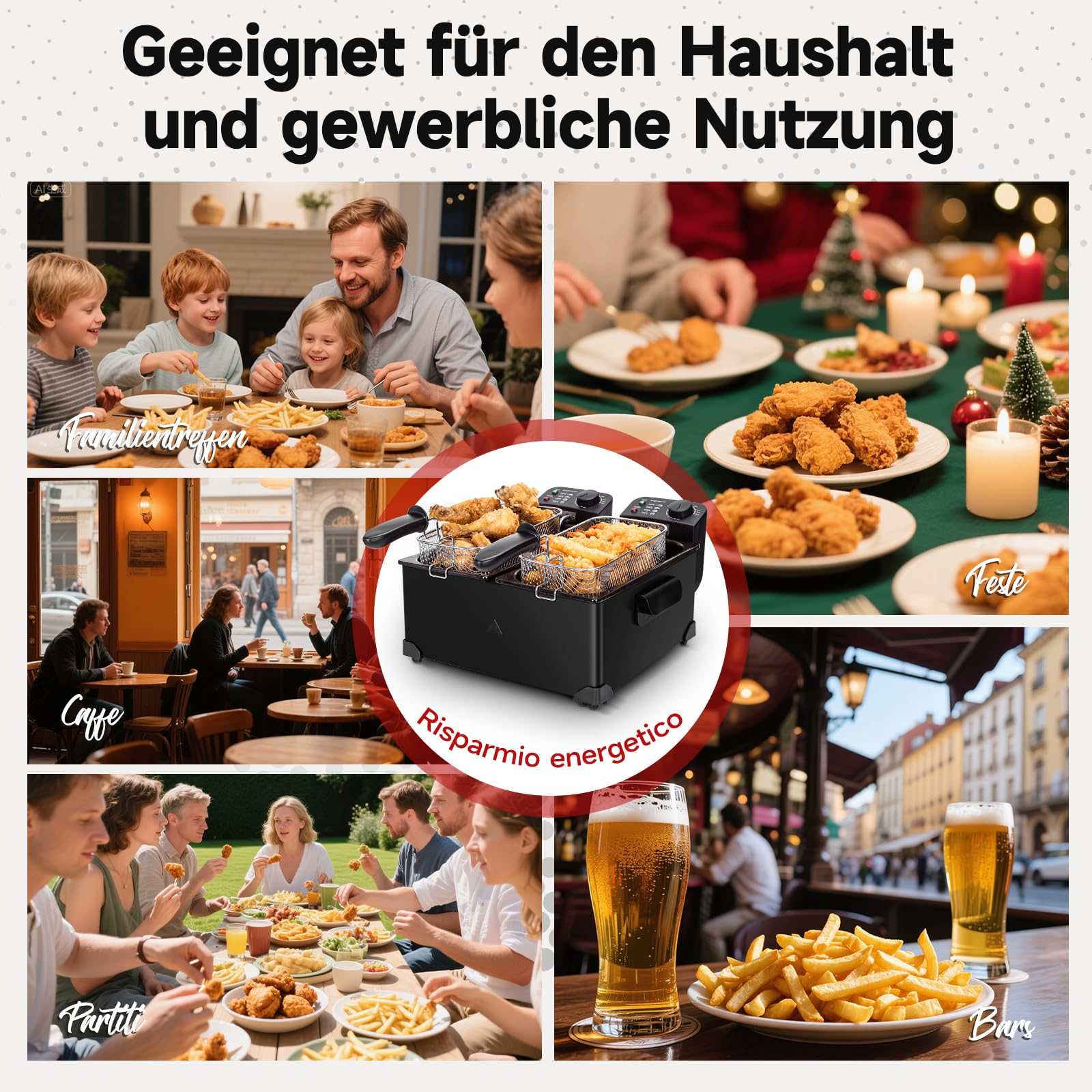 Aigostar Edelstahl Doppel-Fritteuse 3600W mit 2x3L Körben, Kaltzonenfunktion, Thermostat (90-190°C), Sichtfenster, emailliertem Topf, Ölfilter & Automatik-Abschaltung, Schwarz