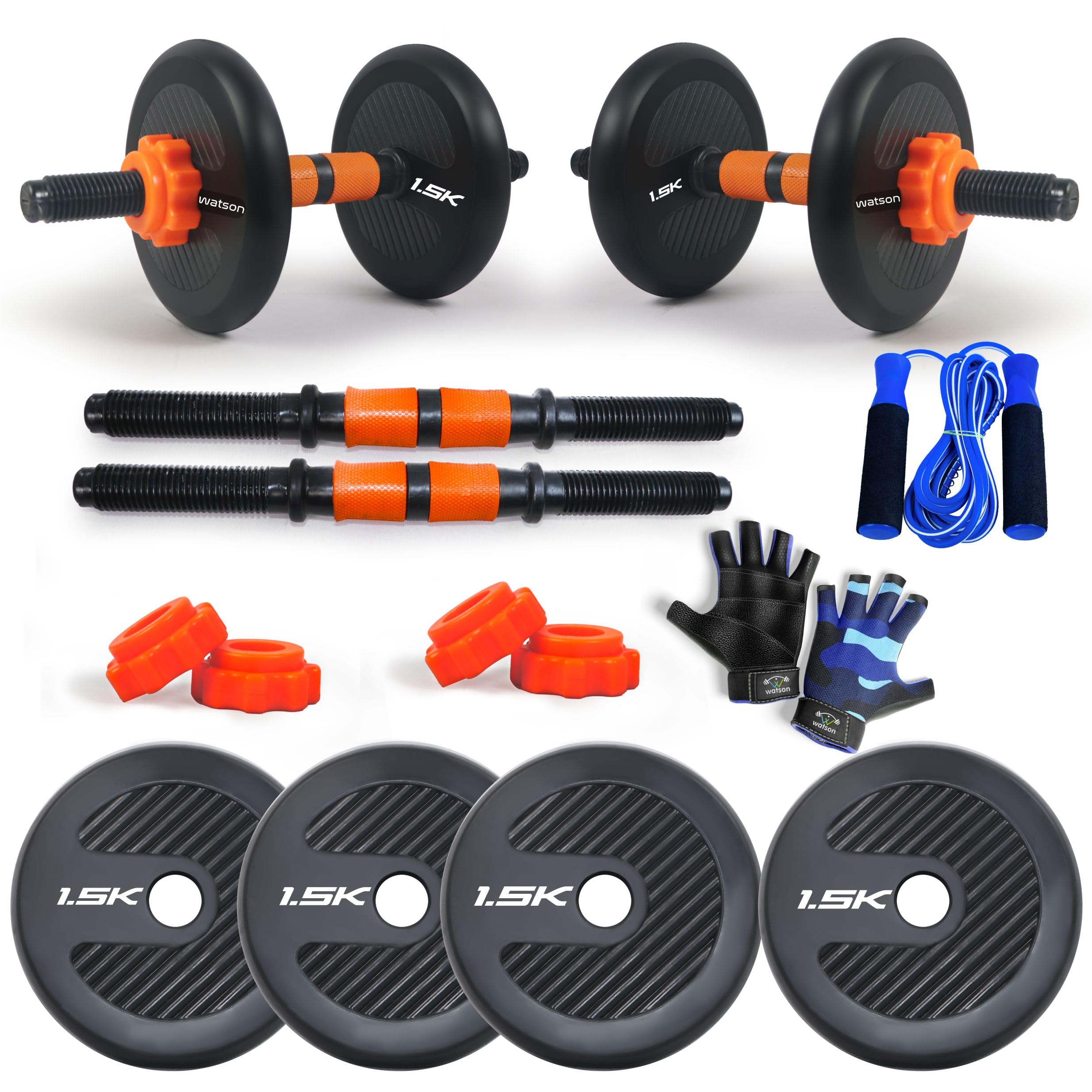 WATSON Premium Rubber Dumbbell Set For Men, Women Fitness, Dumbbell Set With 6Kg (1.5Kgx4) Rubber Weight Plates, Hard PVC 14" Dumbbell Rods, Skipping Rope, Gym Gloves (B0CL3KZWH7) Amazon Price History, Amazon Price Tracker