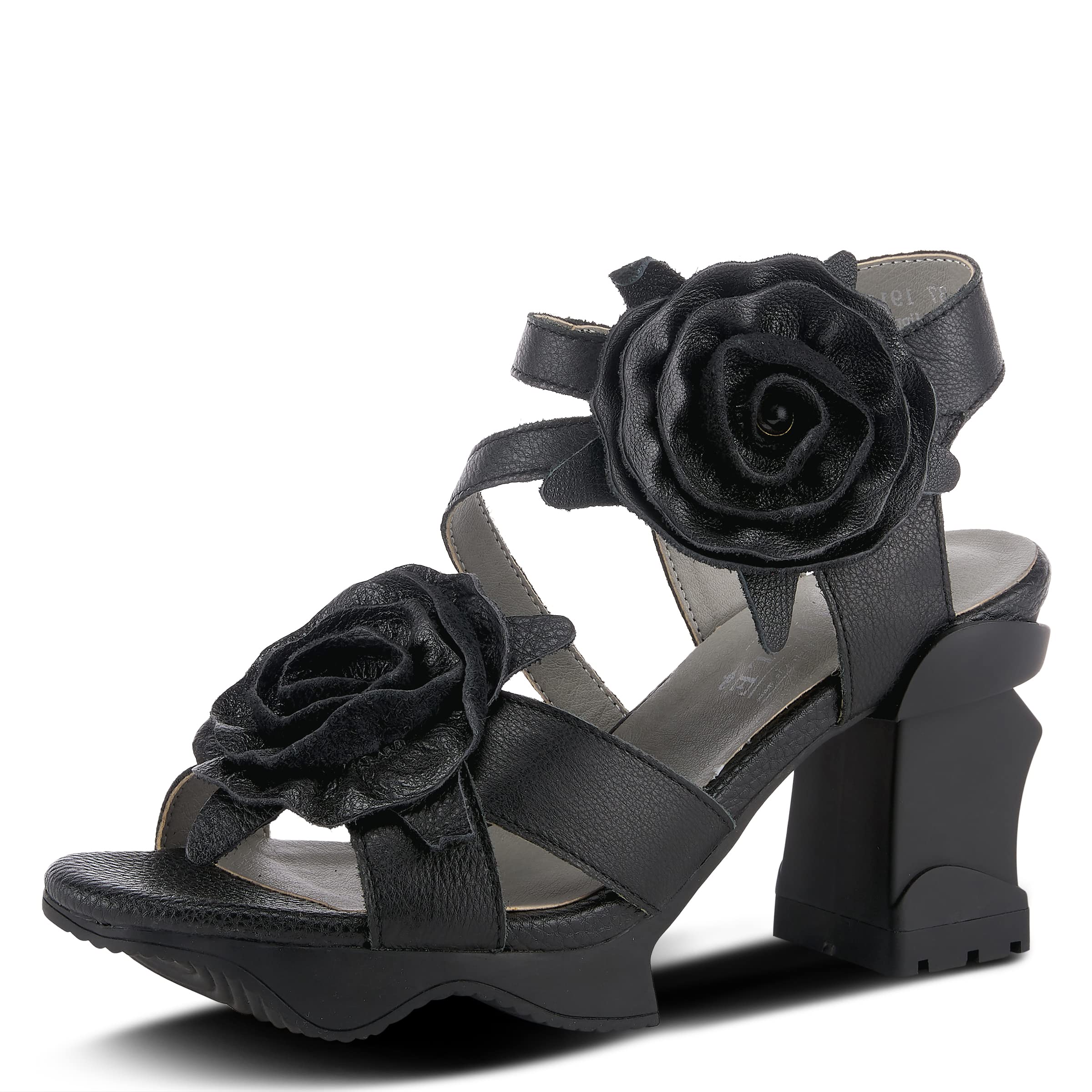 Spring Step L'Artiste Shelly – Women's Hand-Painted Floral Leather Platform Sandal with Adjustable Ankle Strap - Artistic Block Heel For Everyday Wear