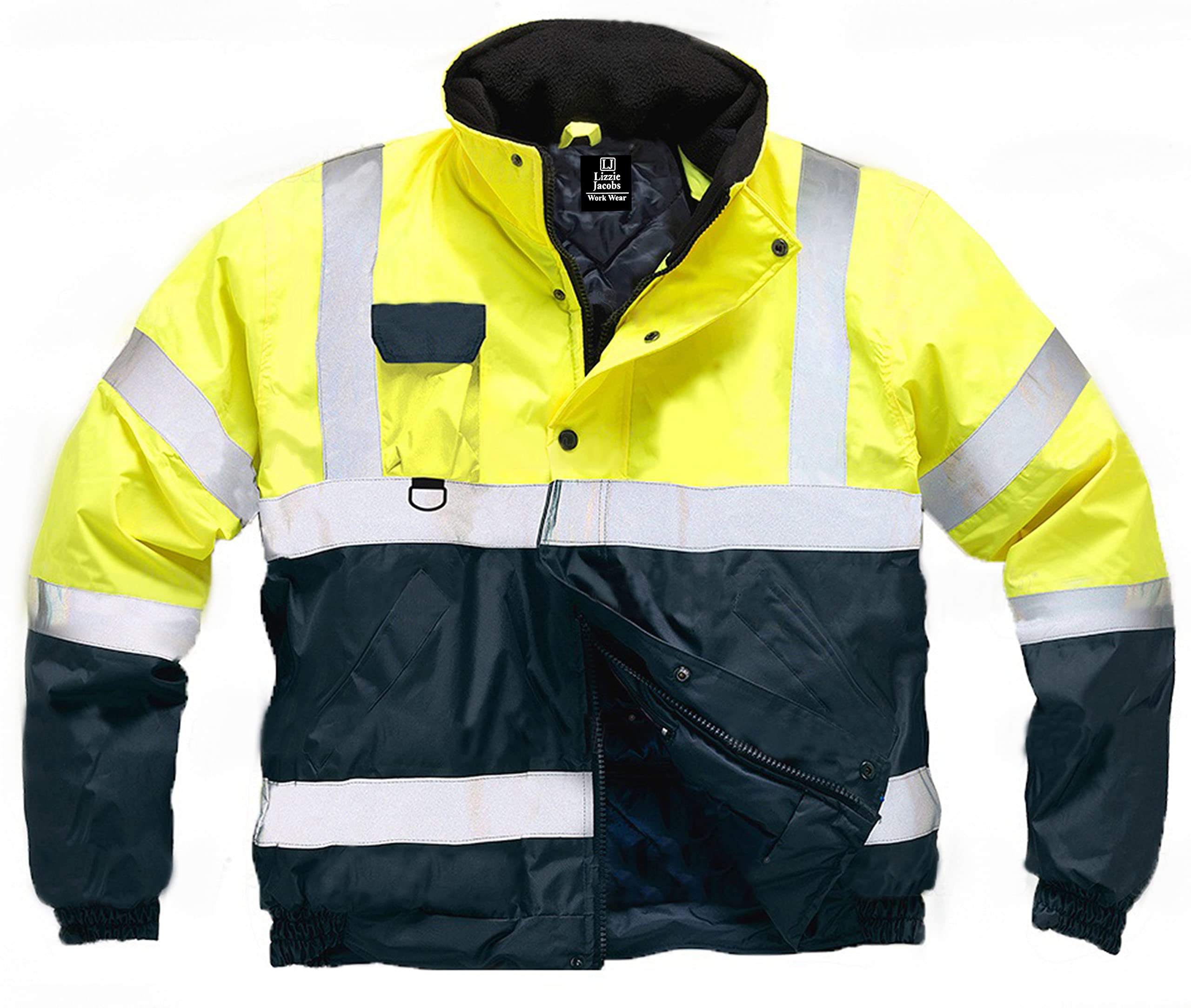 LIZZIE JACOBSHi Viz High Visibility Bomber Jackets Hi Vis Safety Security Reflective Protective Waterproof Work Wear Bomber Jackets