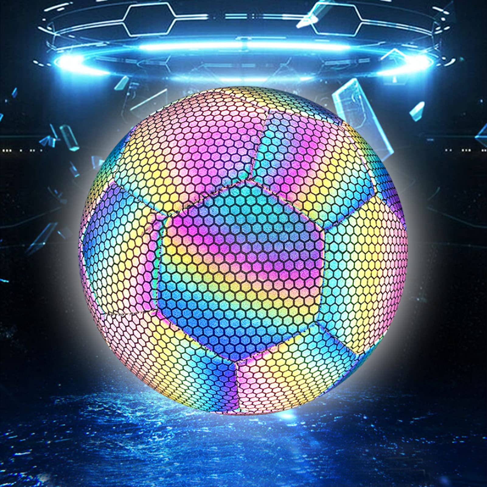Pallone da calcio riflettente resistente all'usura antiscivolo che si illumina al buio con buona elasticità e sensazione confortevole per l'allenamento di squadra di calcio