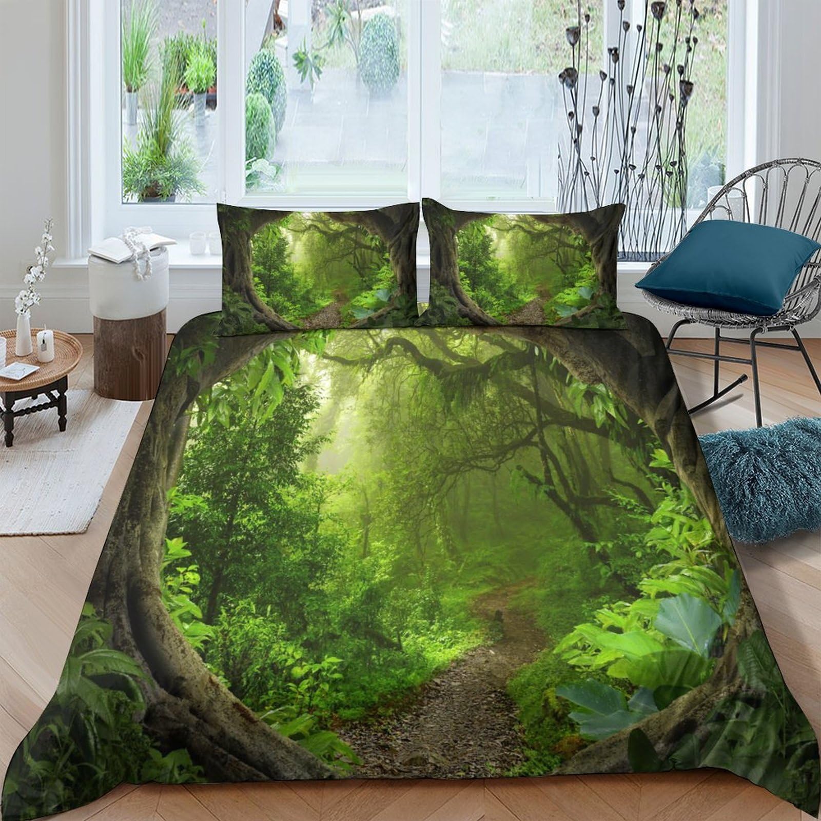 Ctjqhvkz Style-10 3D Printed Forest Path Fitted Sheet Microfiber Breathable Woodland Mattress Cover For Bedroom Decor Protection Single（135X200cm）