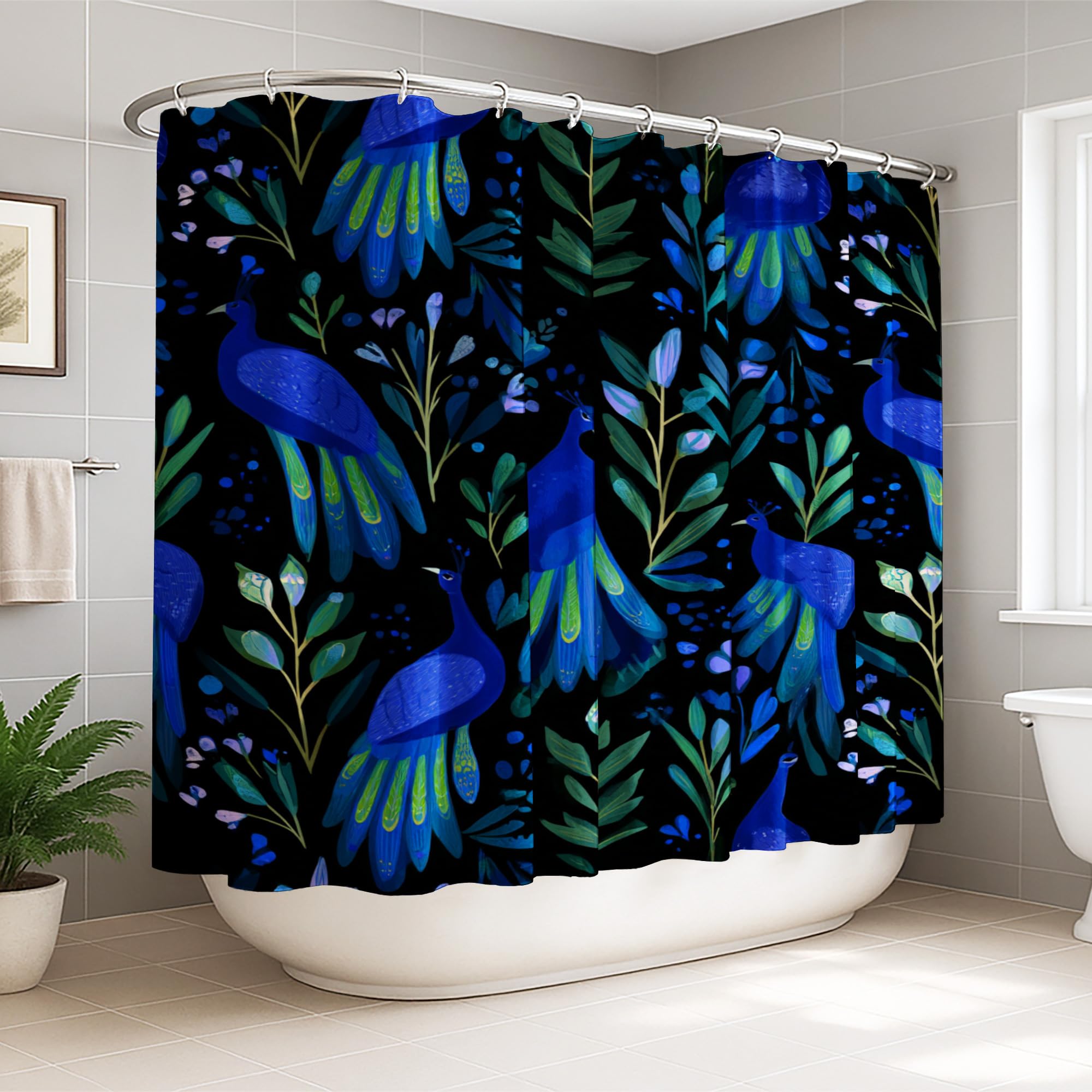 Rideau de douche en polyester motif feuilles tropicales aux finitions soignées