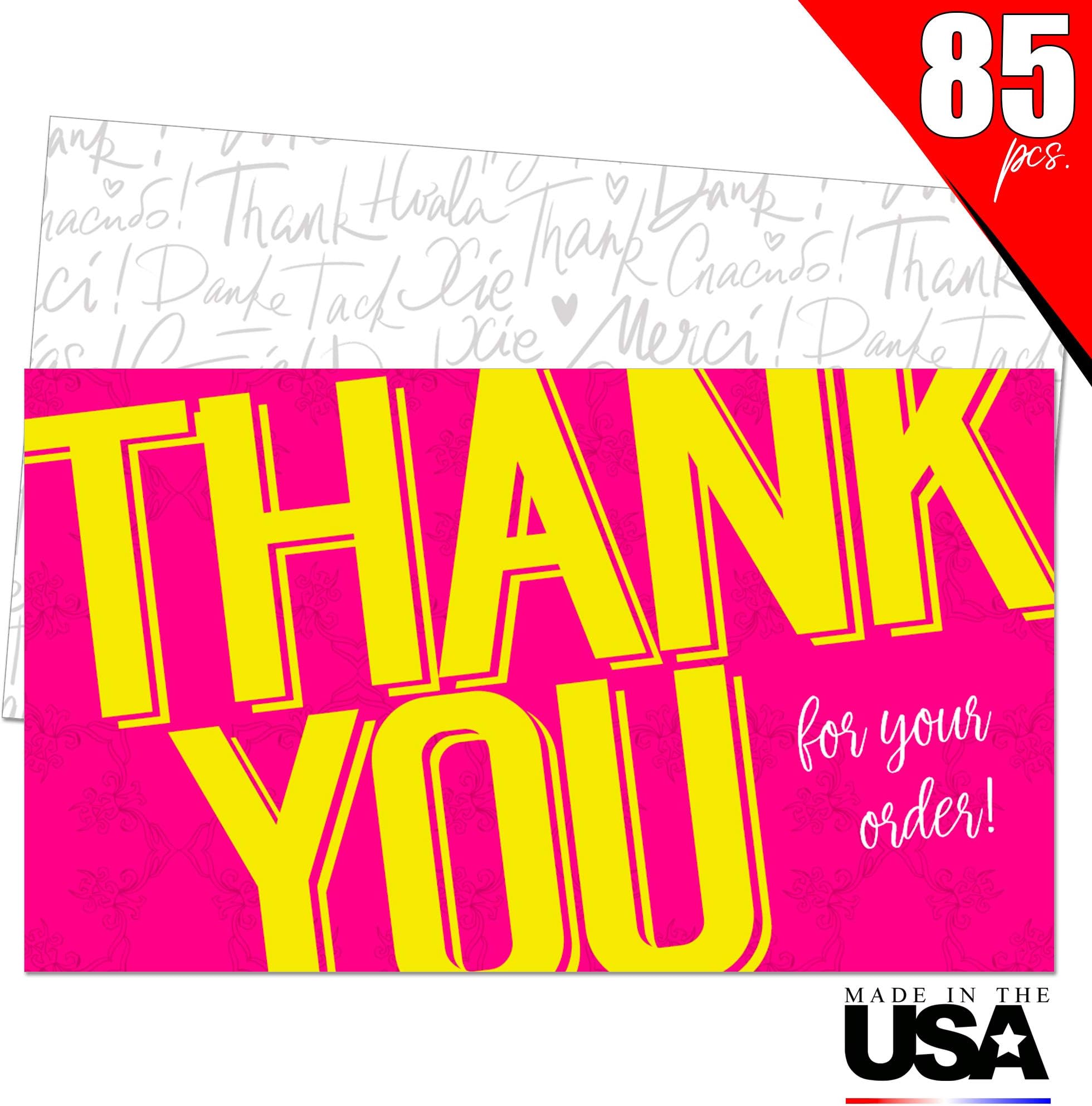 85 Thank You Cards for Small Business - Pink Thank You for Your Business Card - Customer Appreciation Note Cards - Order Shipping Package Insert - Pen Friendly Back - Business Card Size