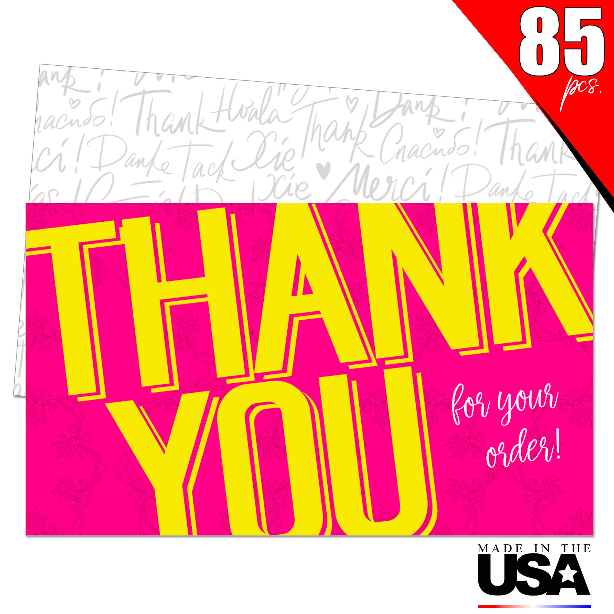 85 Thank You Cards for Small Business - Pink Thank You for Your Business Card - Customer Appreciation Note Cards - Order Shipping Package Insert - Pen Friendly Back - Business Card Size