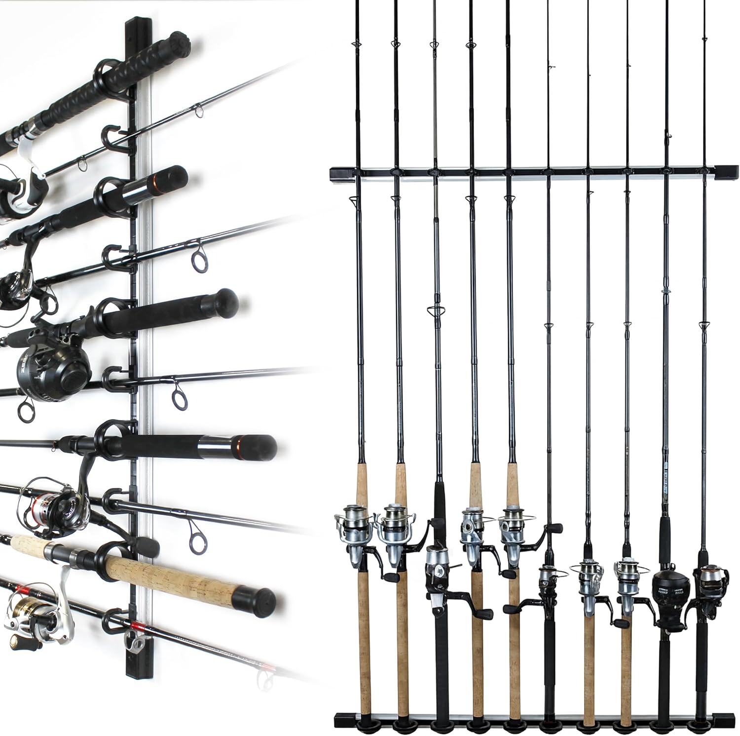 Rush Creek Creations | Fishing Rod Holder, Garage Organization and Wall Storage, for Reels, Gear and Accessories (Vertical/Horizontal Rack)