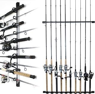 Rush Creek Creations | Fishing Rod Holder, Garage Organization and Wall Storage, for Reels, Gear and Accessories (Vertical/Horizontal Rack), 10 Rod