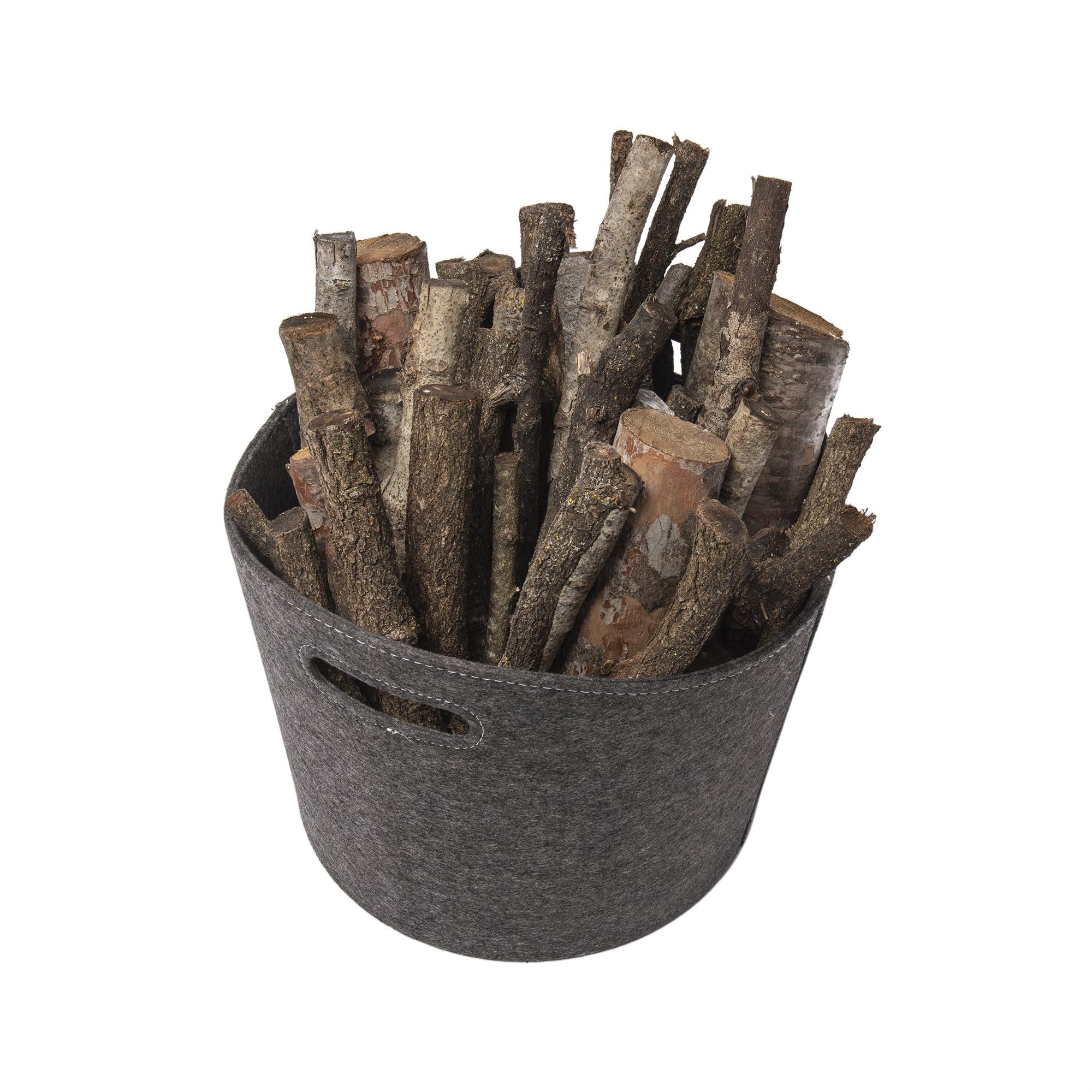 Panier à bûches rond feutre gris Ø39 x H31 cm pliable rangement jouets magazines