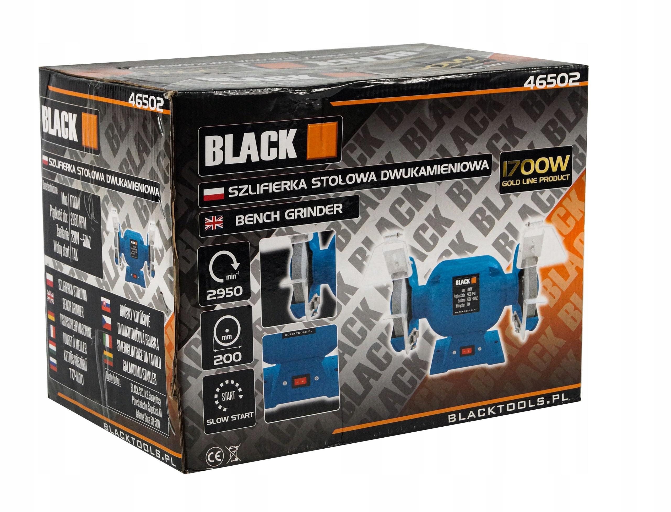 Black SZLIFIERKA STOŁOWA 1700W 2x KAMIEŃ TARCZA 200mm BL