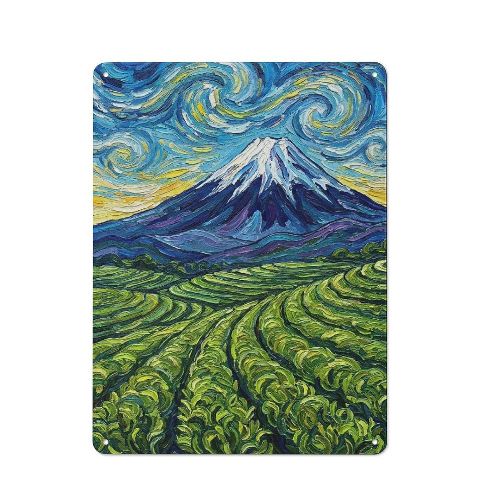 Metal Plaque 40x30cm with Mount Fuji in Starry Night Style for Pub Or Café, Vintage Decor, for Metal Sign Collectors, for Vintage Wall Decor Fans
